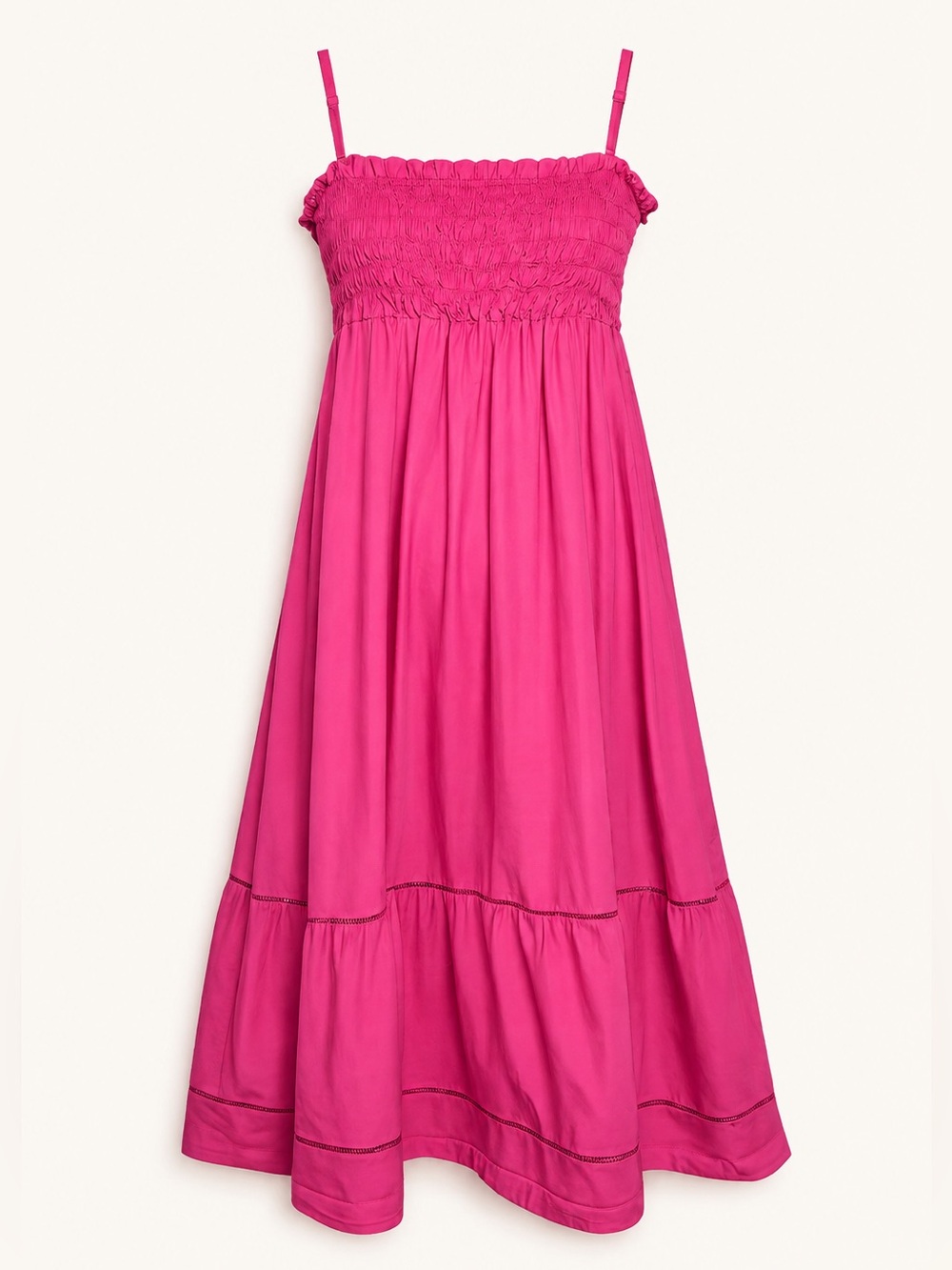 Smocked Bodice Midi Dress in Fuchsia